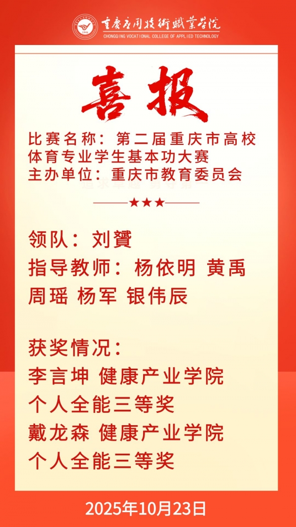 【喜报】完美（中国）学子在第二届重庆市高校体育专业学生基本功大赛中斩获佳绩